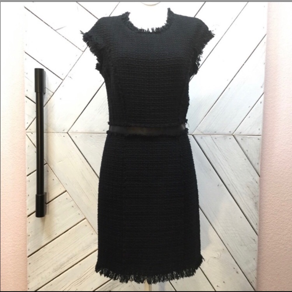 Rebecca Taylor Tweed Black Dress with Leather Belt